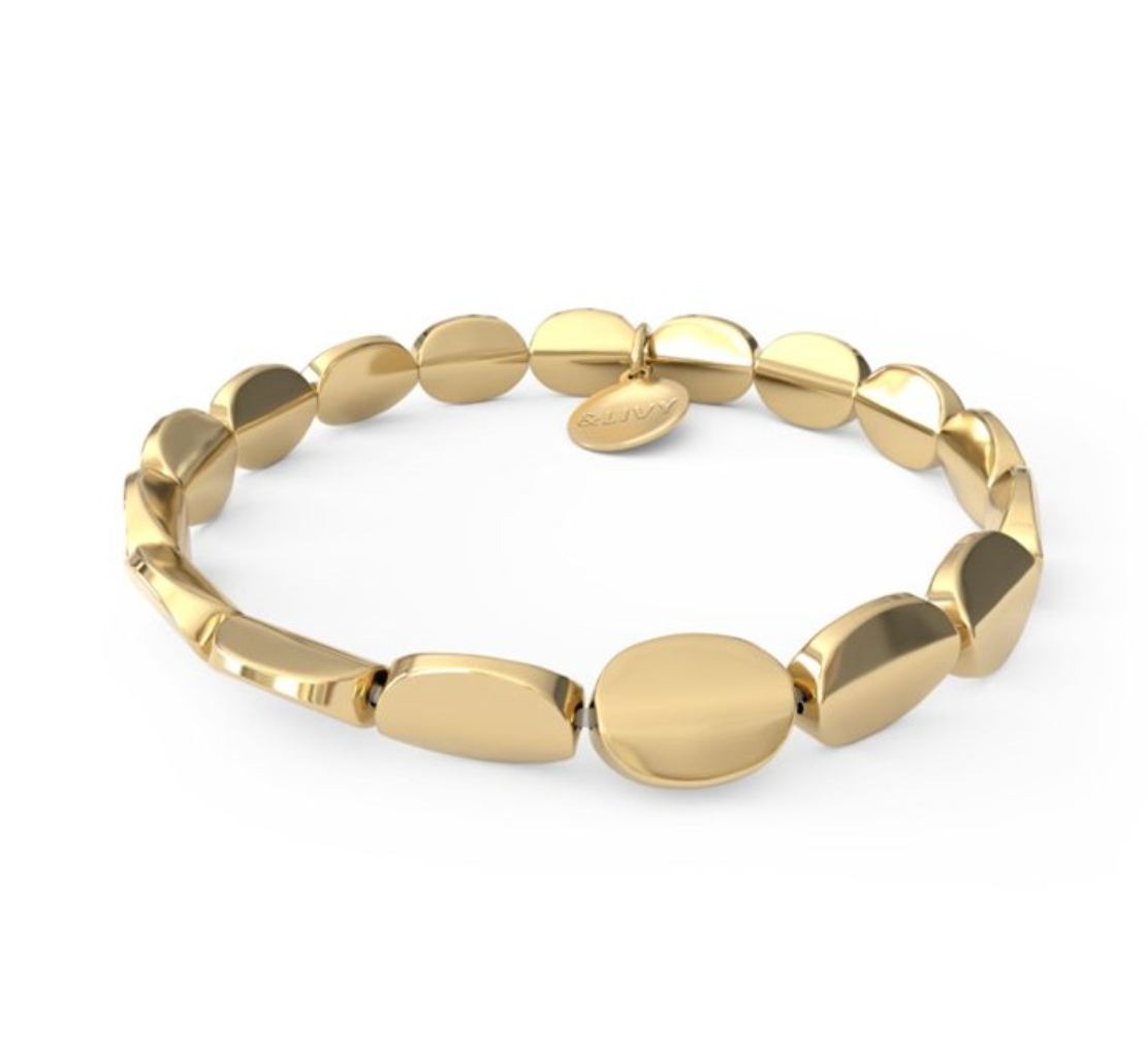 Oval Smooth Shiny Gold Beaded Stretch Bracelet by &Livy - A. Dodson's