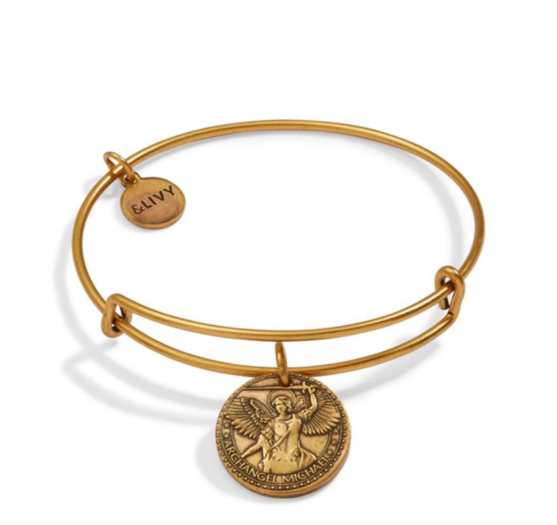 Better Together - Mother Mary/Archangel Michael Bangle - Antique Gold Finish by &Livy - A. Dodson's