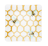 12" Square Bee with Honeycombs Glass Platter
