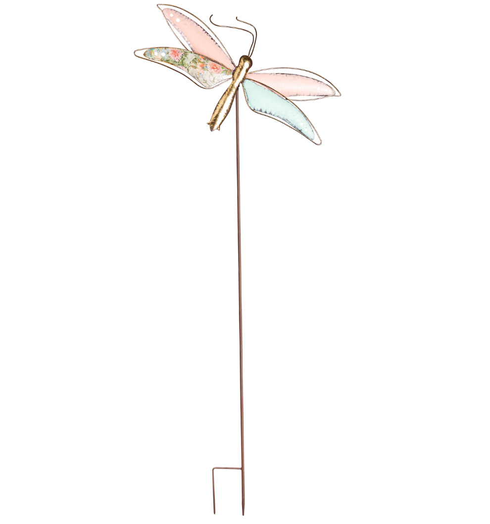 45"H Metal Garden Stake, Decoupage Dragonfly