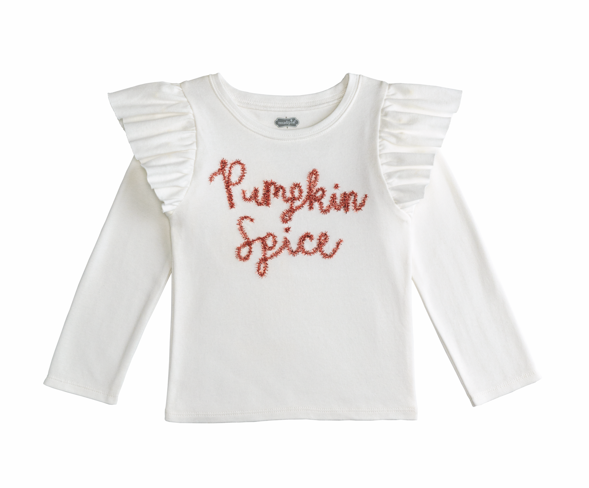 Ivory Pumpkin Tinsel Tees  By Mud Pie