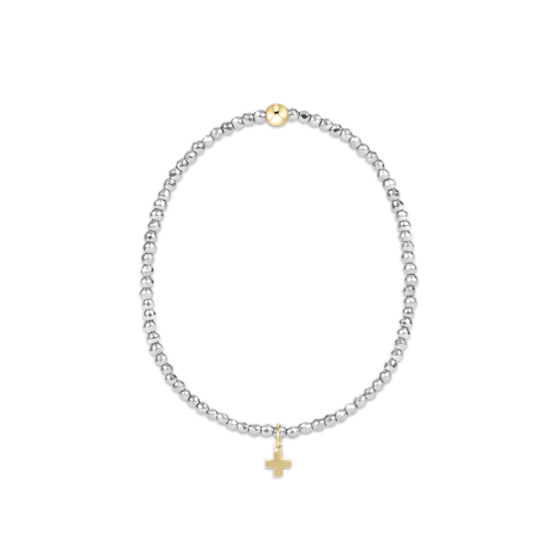 Silver Faceted Hematite 2mm Bead Bracelet - Signature Cross Gold Charm by enewton