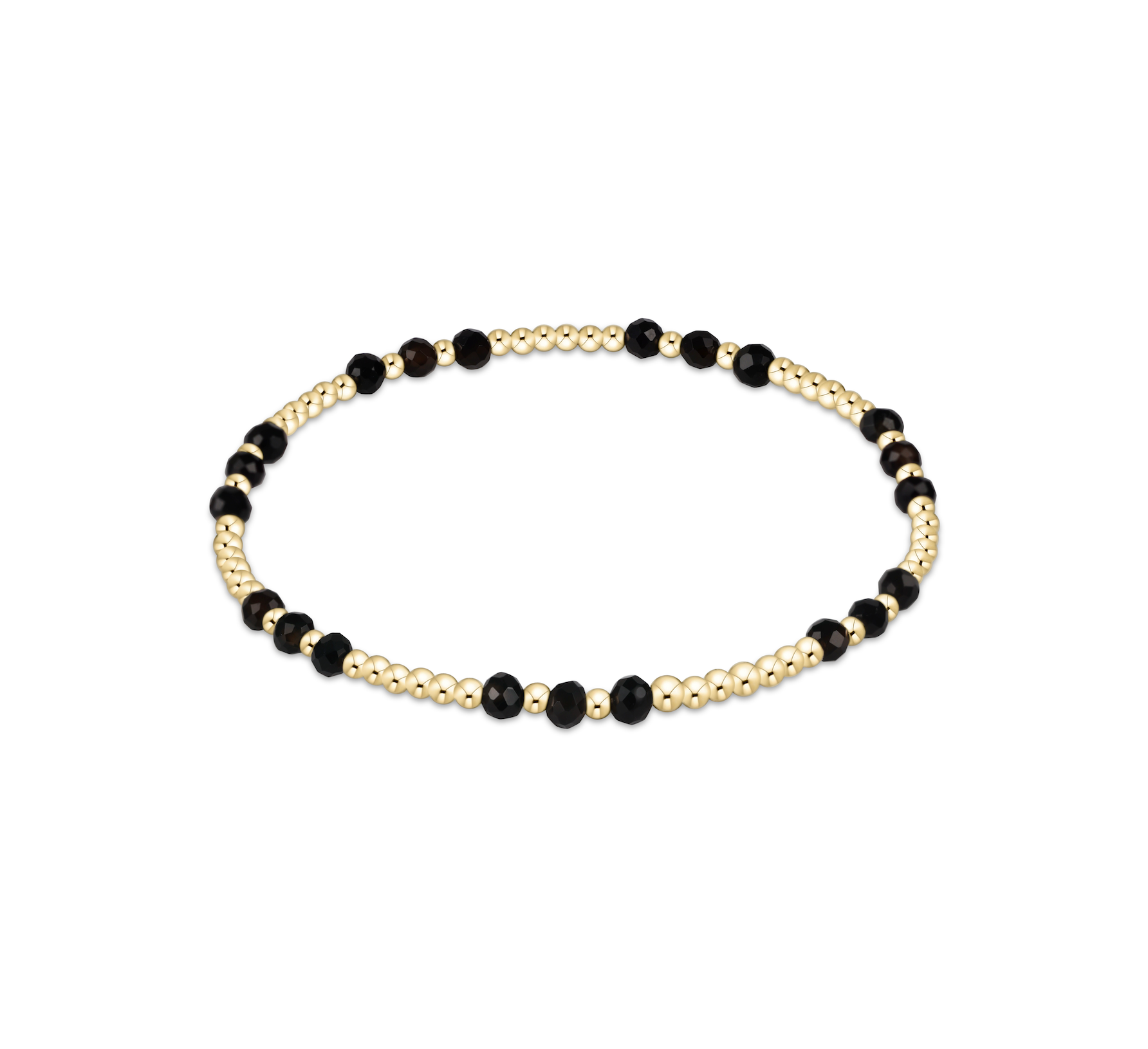Gemstone Gold Joy Pattern 3mm Bead Bracelet - Faceted Onyx by enewton