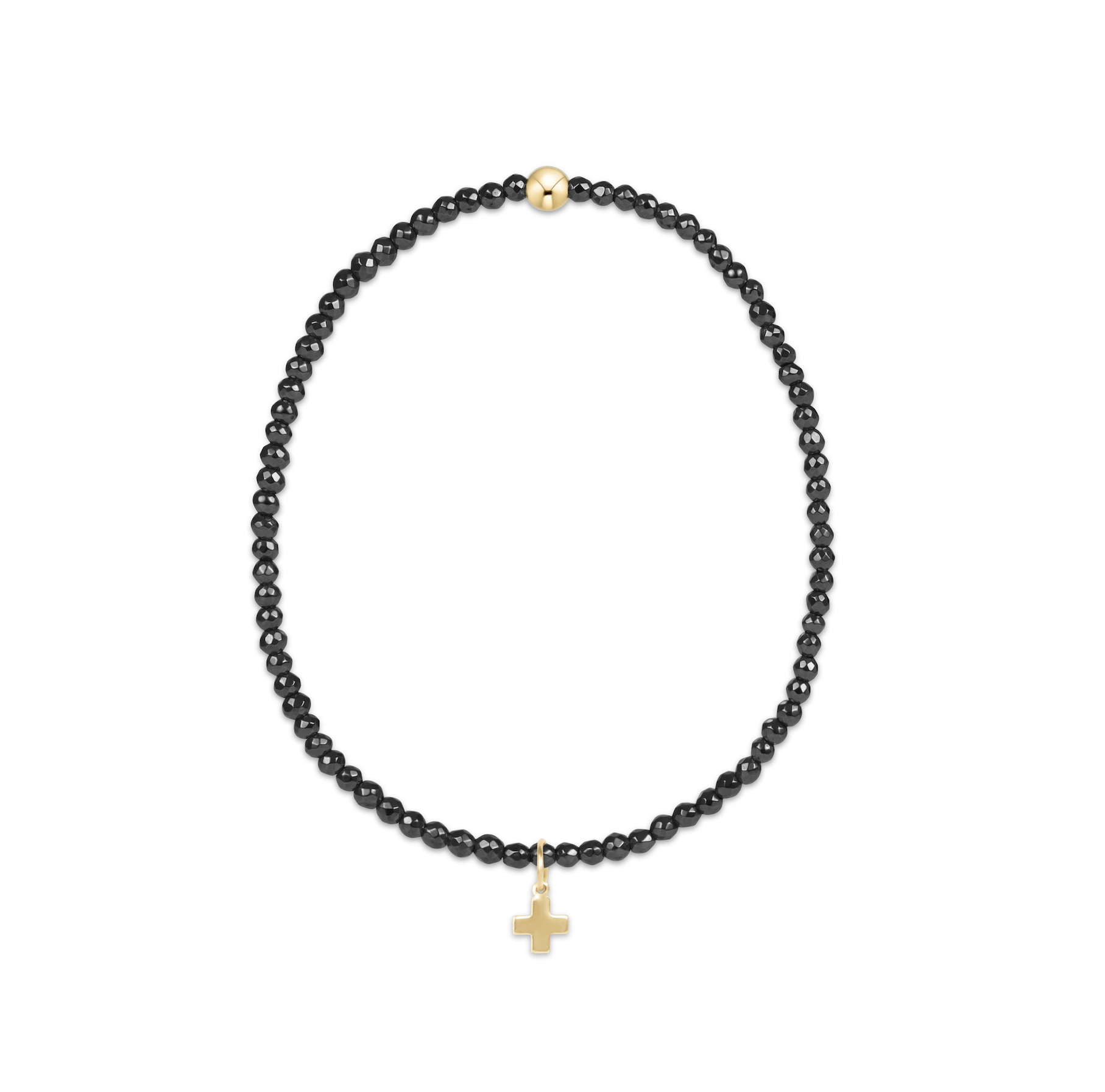 Faceted Hematite 2mm Bead Bracelet - Signature Cross Gold Charm by enewton