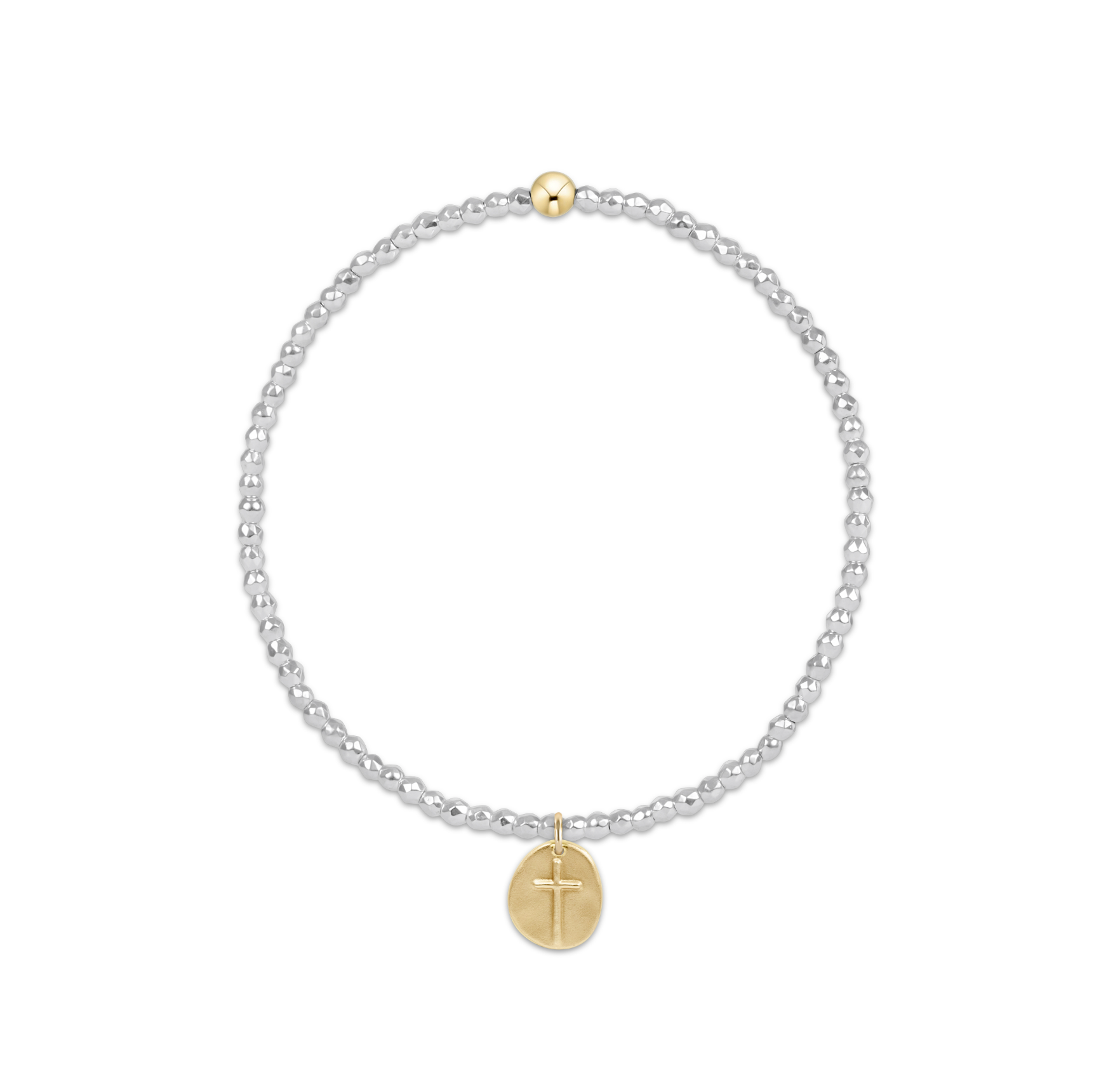 Bright Silver Faceted Hematite 2mm Bead Bracelet - Inspire Small Gold Charm by enewton
