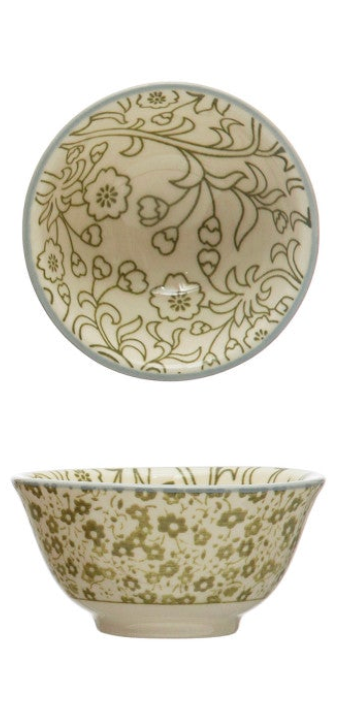Stoneware Pinch Pot w/ Pattern, 4 Colors