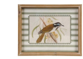 Wood Framed Glass Wall Decor with Birds & Botanicals