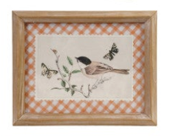Wood Framed Glass Wall Decor with Birds & Botanicals