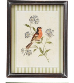 Wood Framed Glass Wall Decor with Birds & Botanicals