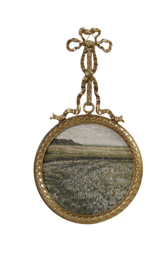 Pewter Hanging Wall Decor with Bow & Landscape on Canvas, 3 Styles