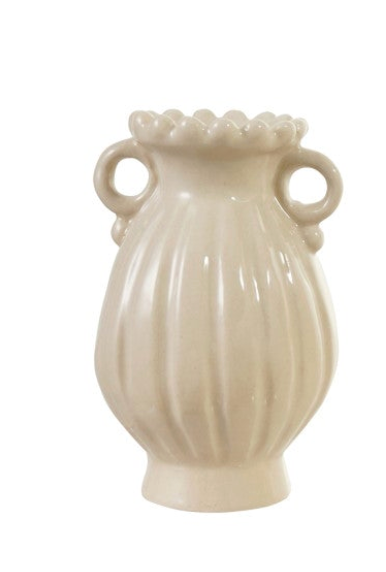 Stoneware Vase with Handles, Cream Color, 3 Styles