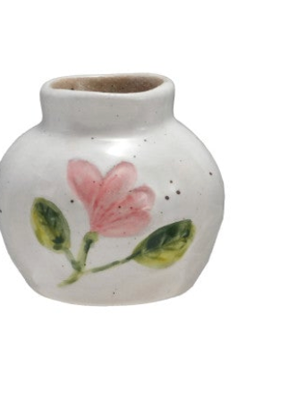 Hand-Painted Stoneware Vase with Flower, 4 Styles (Each One Will Vary)