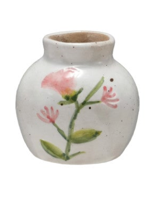 Hand-Painted Stoneware Vase with Flower, 4 Styles (Each One Will Vary)