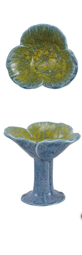 Stoneware Flower Shaped Footed Tealight Holder, 3 Styles (Each One Will Vary)