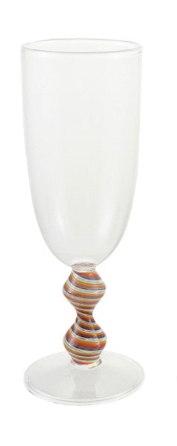 8 oz. Hand-Blown Glass Champagne Flute with Shaped & Striped Stem, 4 Colors