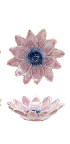 Stoneware Flower Shaped Dish, Reactive Glaze, 6 Colors (Each One Will Vary)