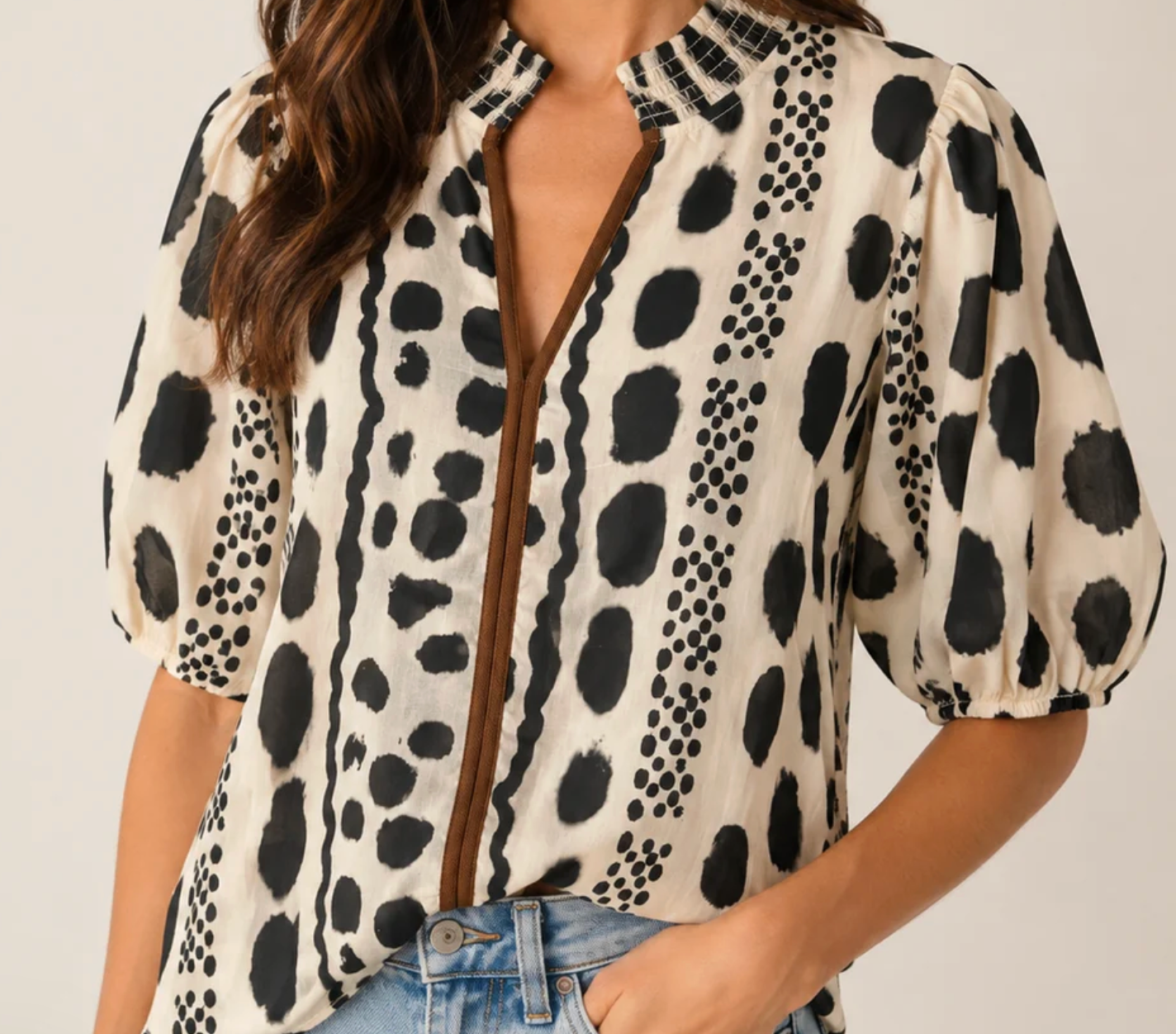 Aster THML Woven Print Blouse – Cream