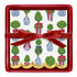 Square red ceramic cocktail napkin tray with Holiday Topiaries napkins