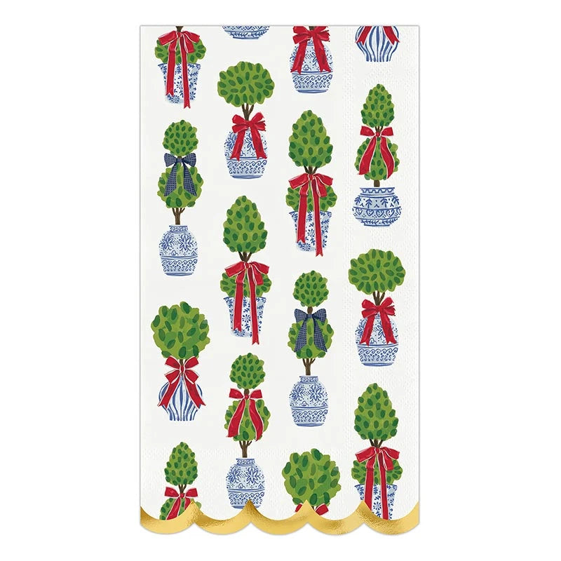 Holiday Topiaries guest napkin tray styled on a table
