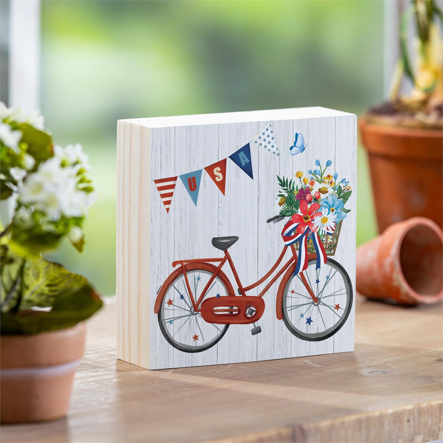 American Patriotic Bike Classic Sign Wood Block