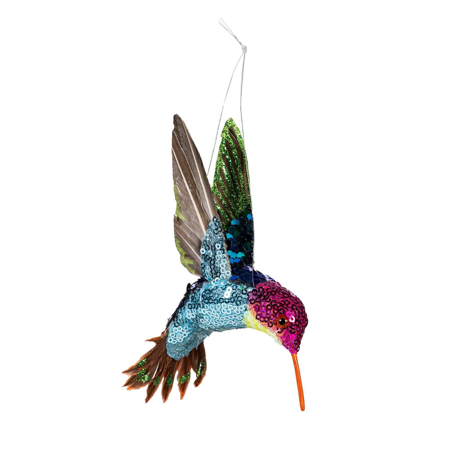 Pollinator Garden Hanging Decor Plastic Glitter Hummingbird, 2 colors