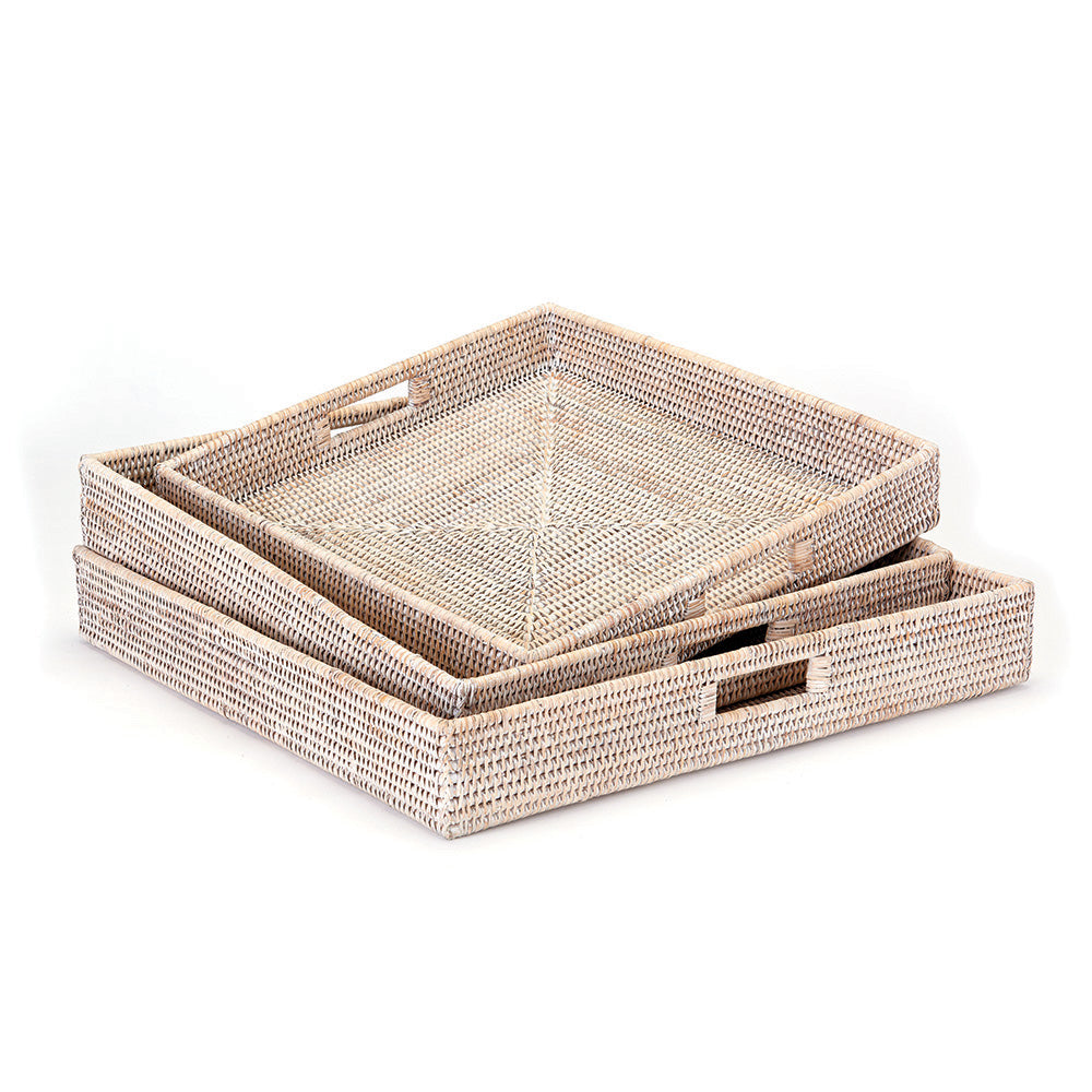 Burma Rattan Ottoman Trays, Set Of 3