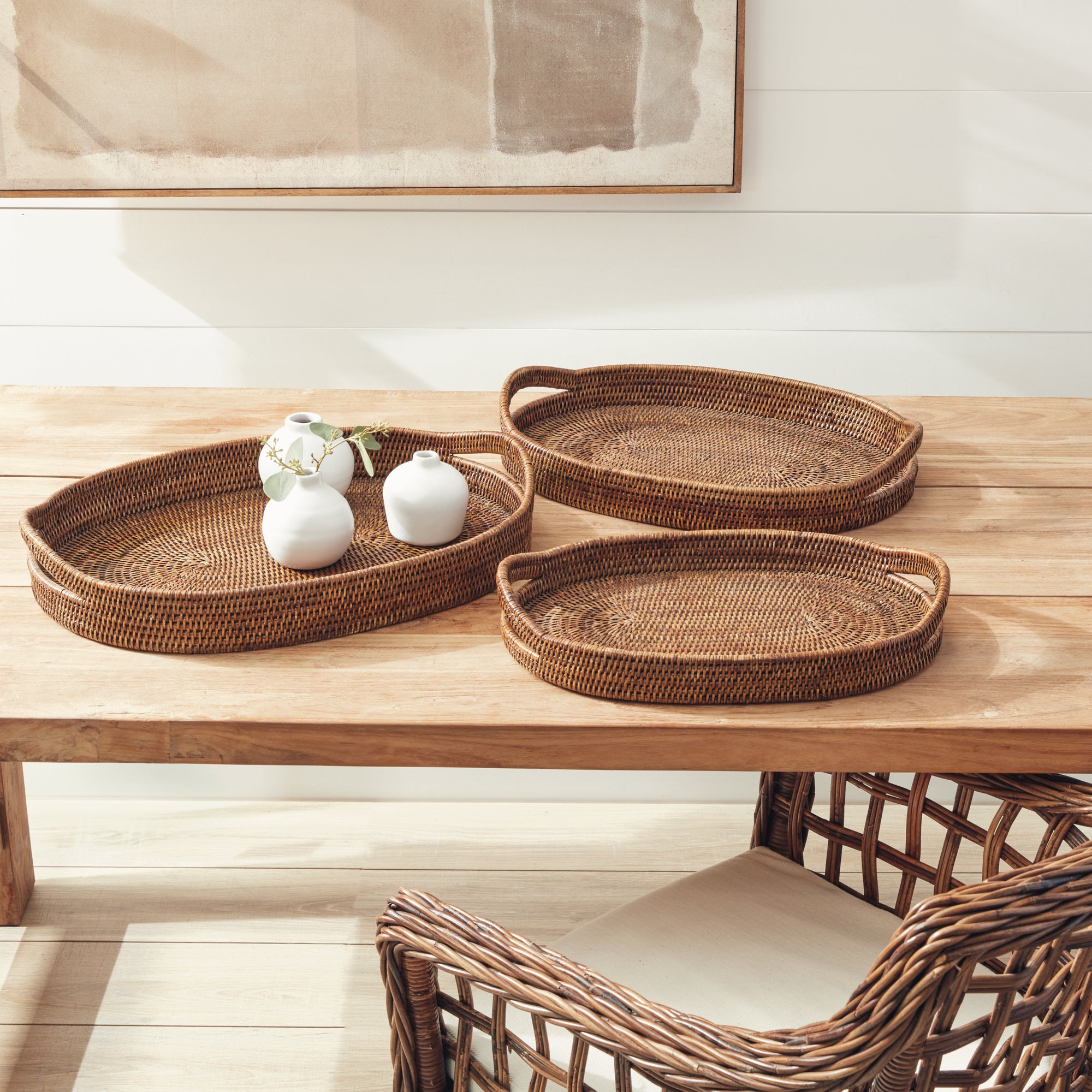 BURMA RATTAN OVAL SERVING TRAYS, SET OF 3 - view 2