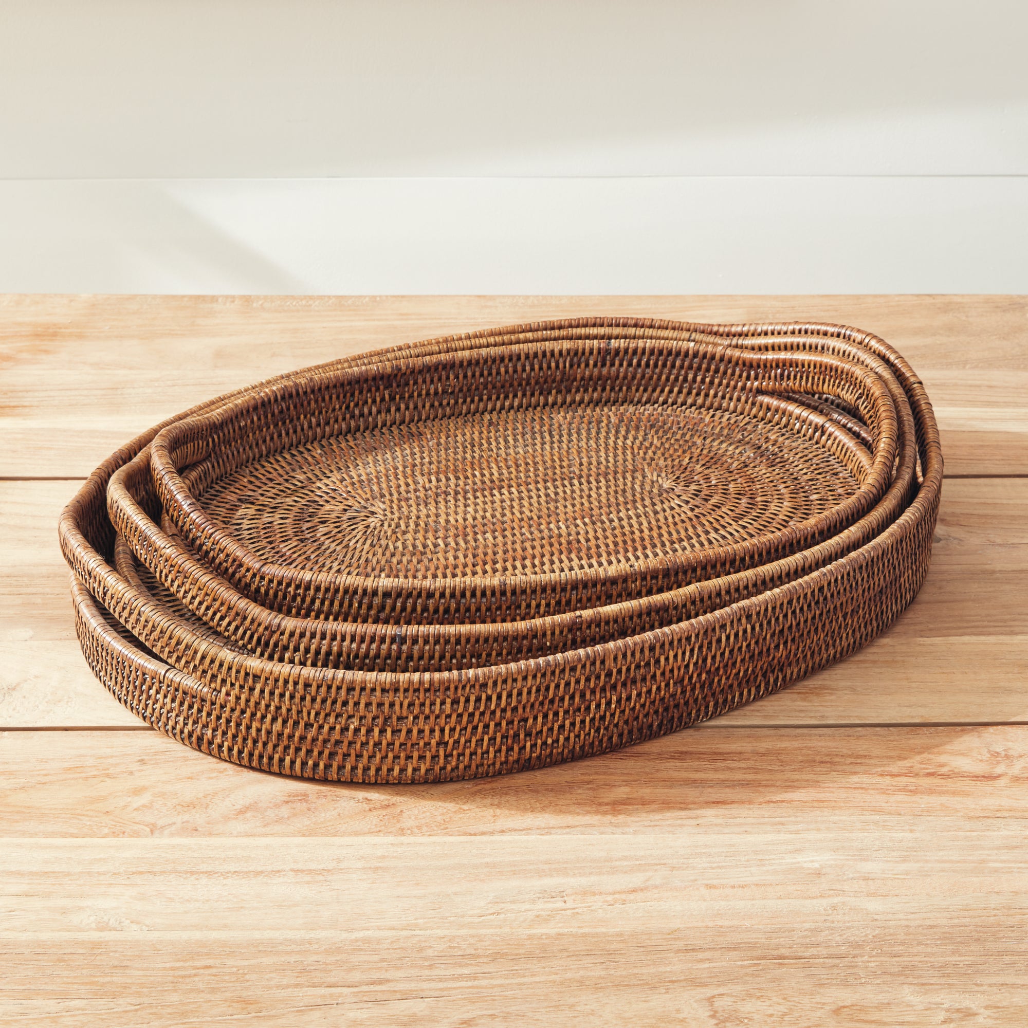Burma Rattan Oval Serving Trays, Set Of 3 - View 4