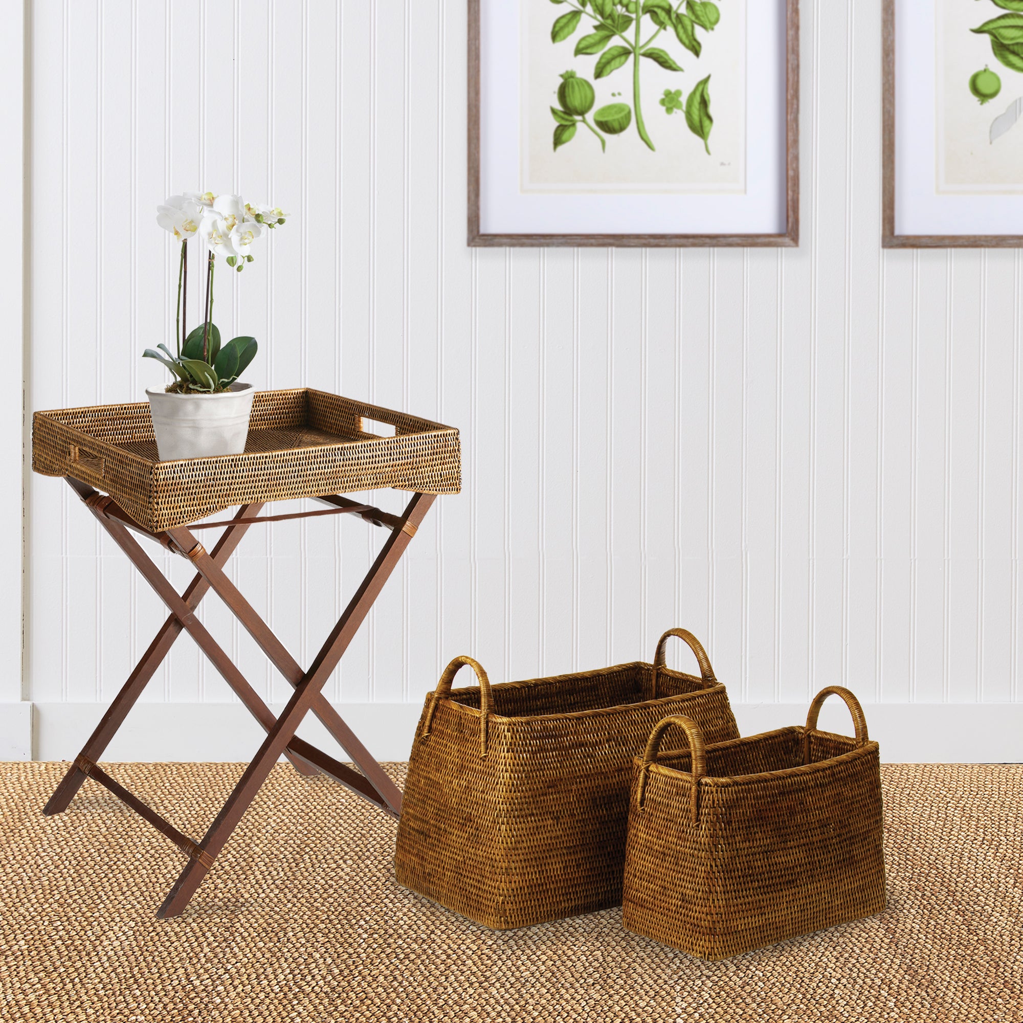 Burma Rattan Narrow Magazine Baskets, Set Of 2 - View 2