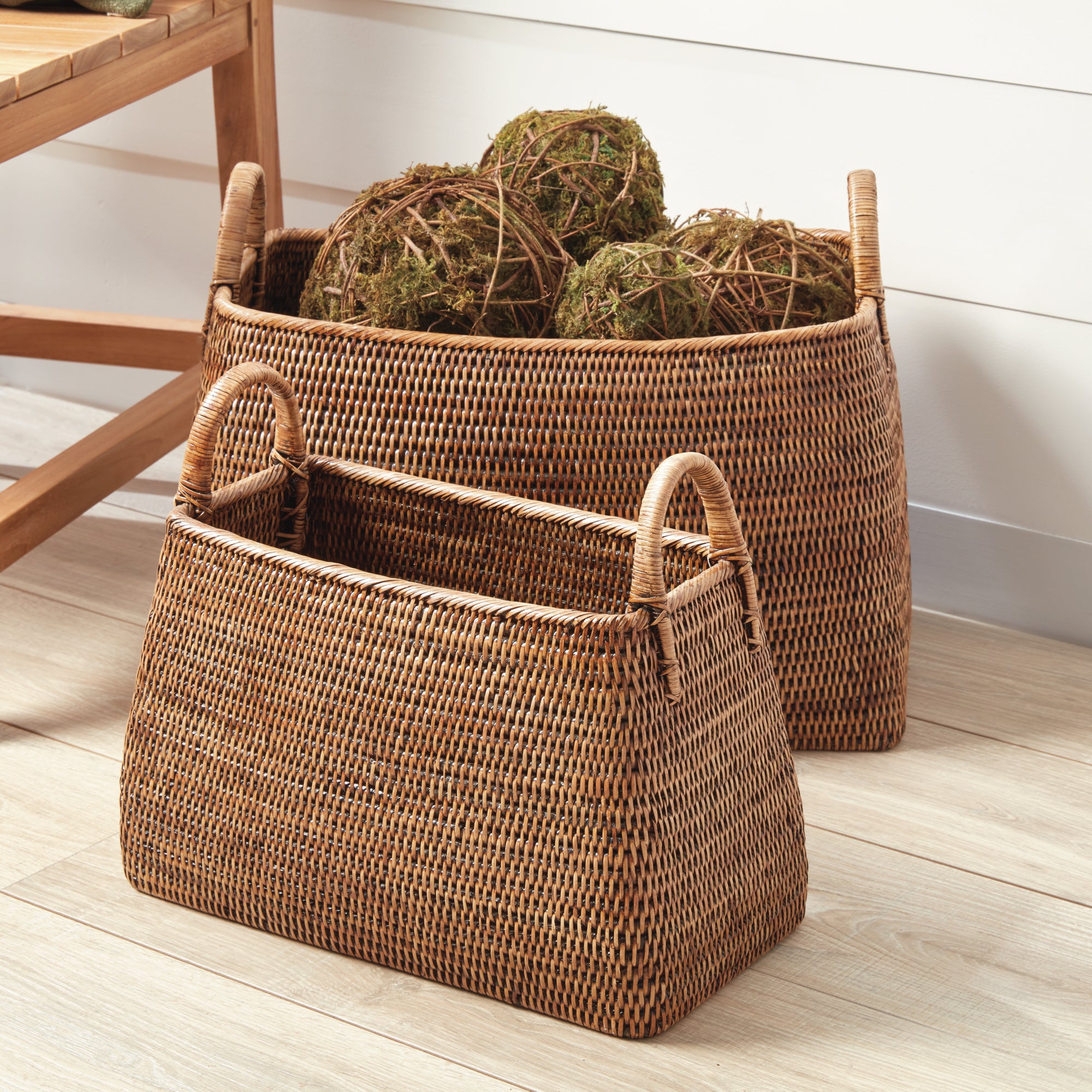 Burma Rattan Narrow Magazine Baskets, Set Of 2 - View 3