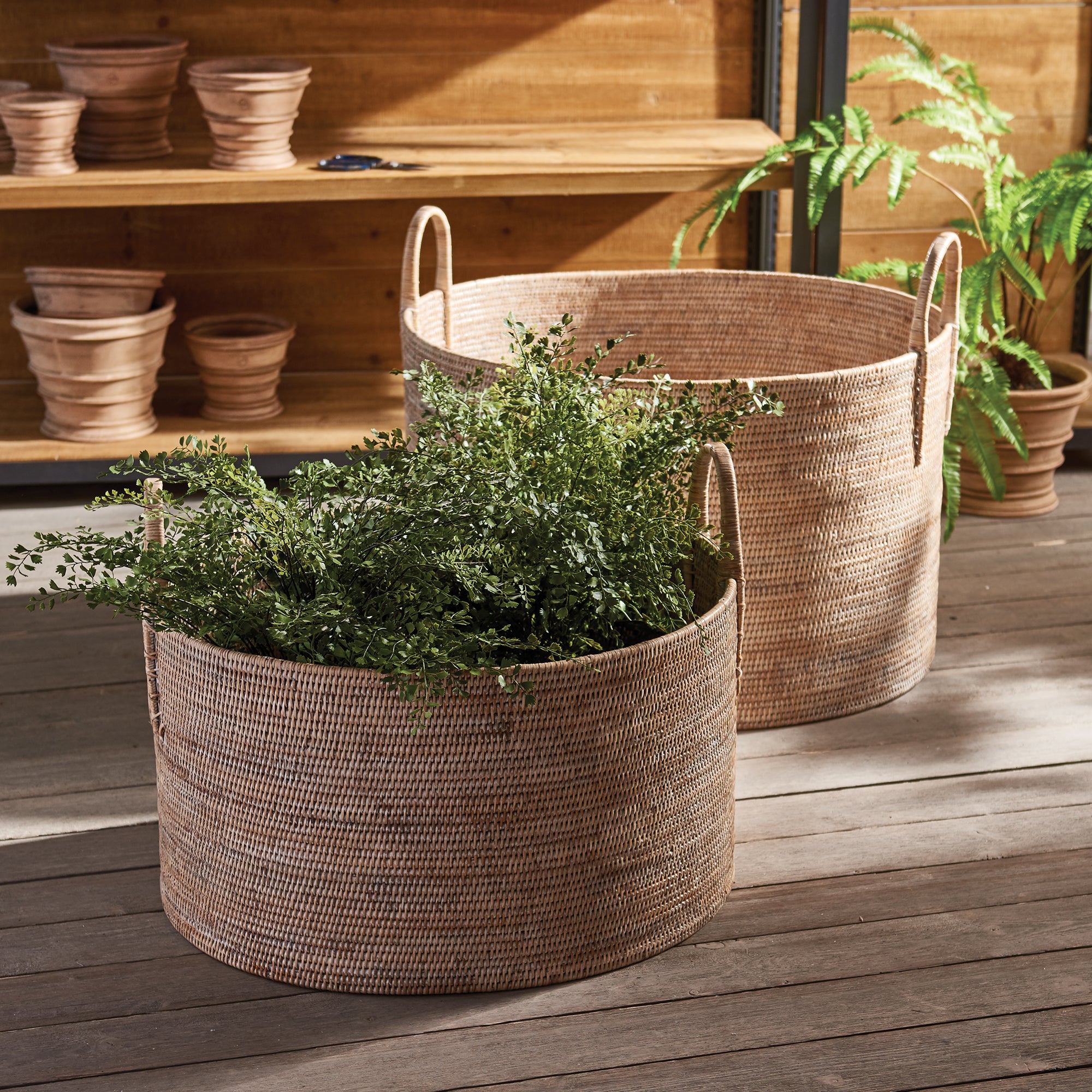 BURMA RATTAN HAMPERS WITH HANDLES, SET OF 2 - view 2