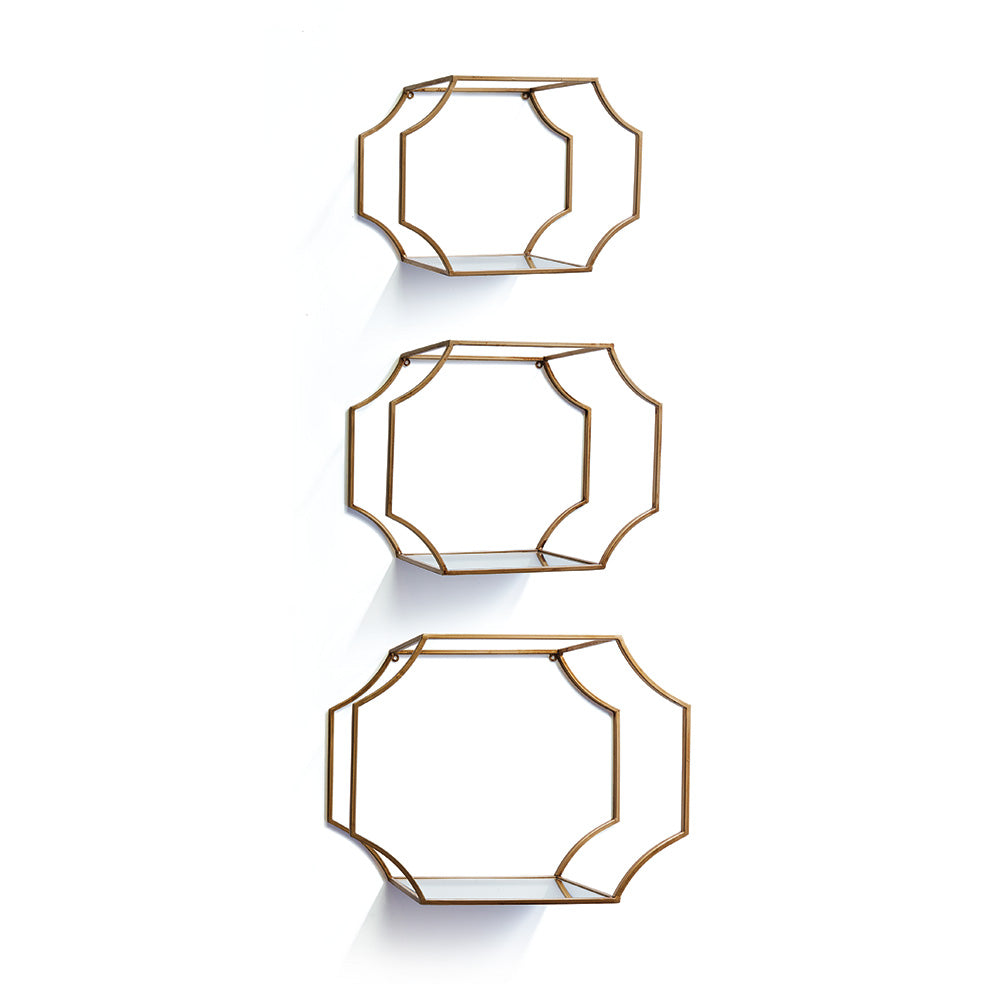 HUDSON MIRRORED WALL SHELVES, SET OF 3