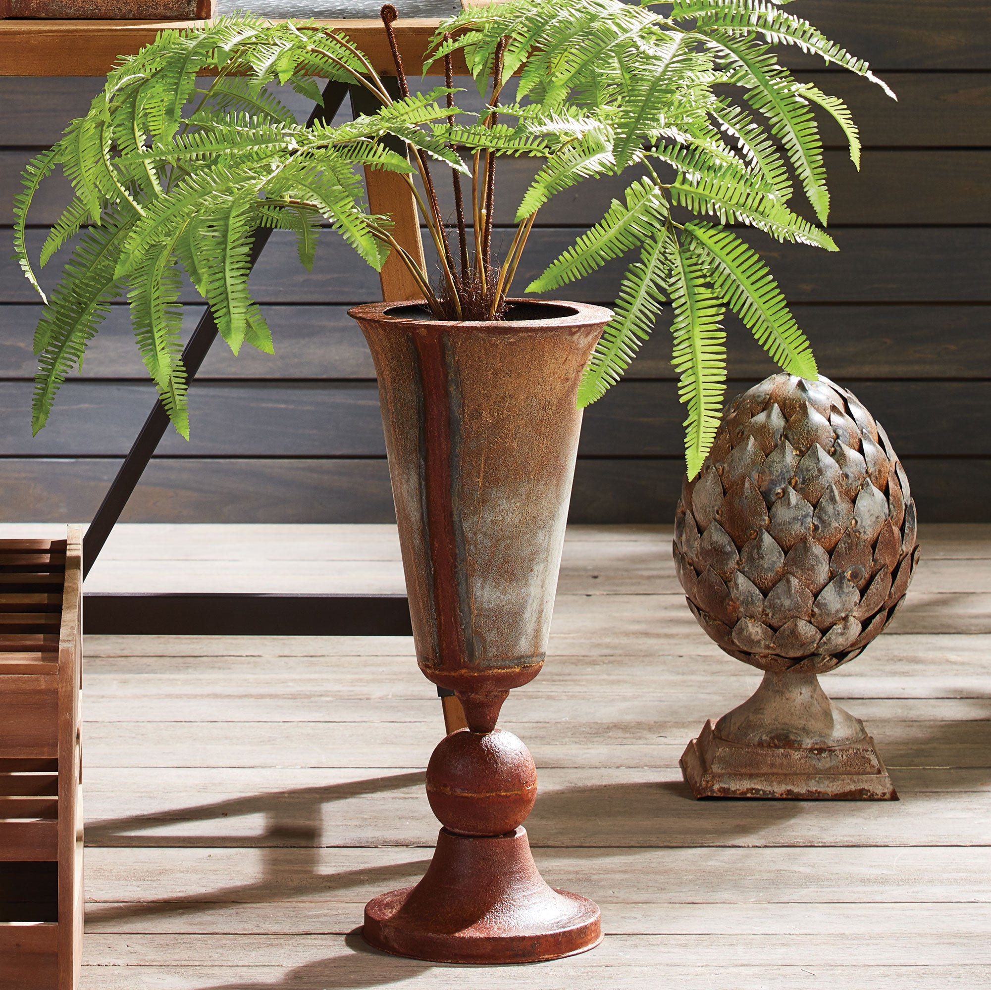 Weathered Metal Tapered Cone Urn - View 2