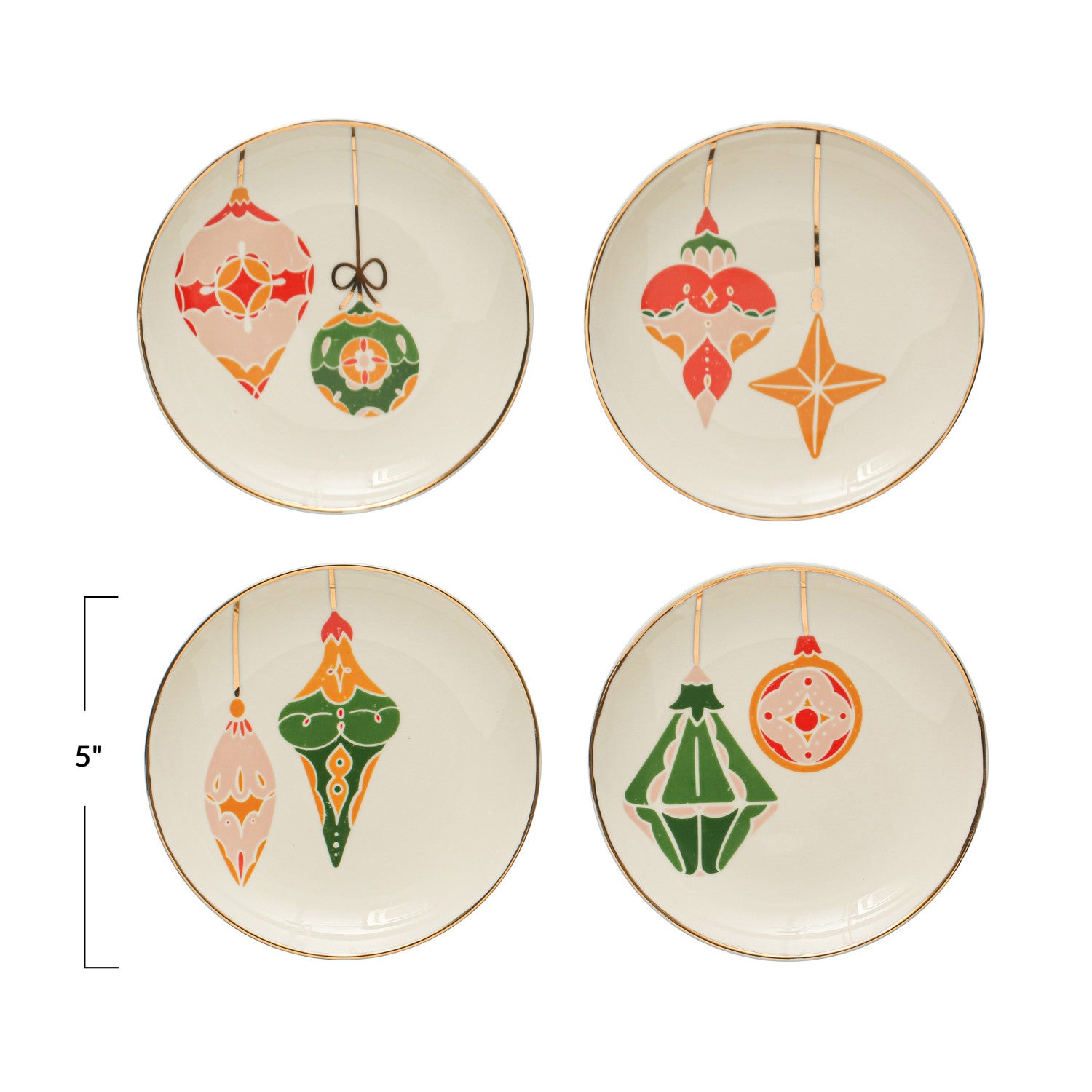 Round Stoneware Plates w/ Ornaments & Gold - A. Dodson's