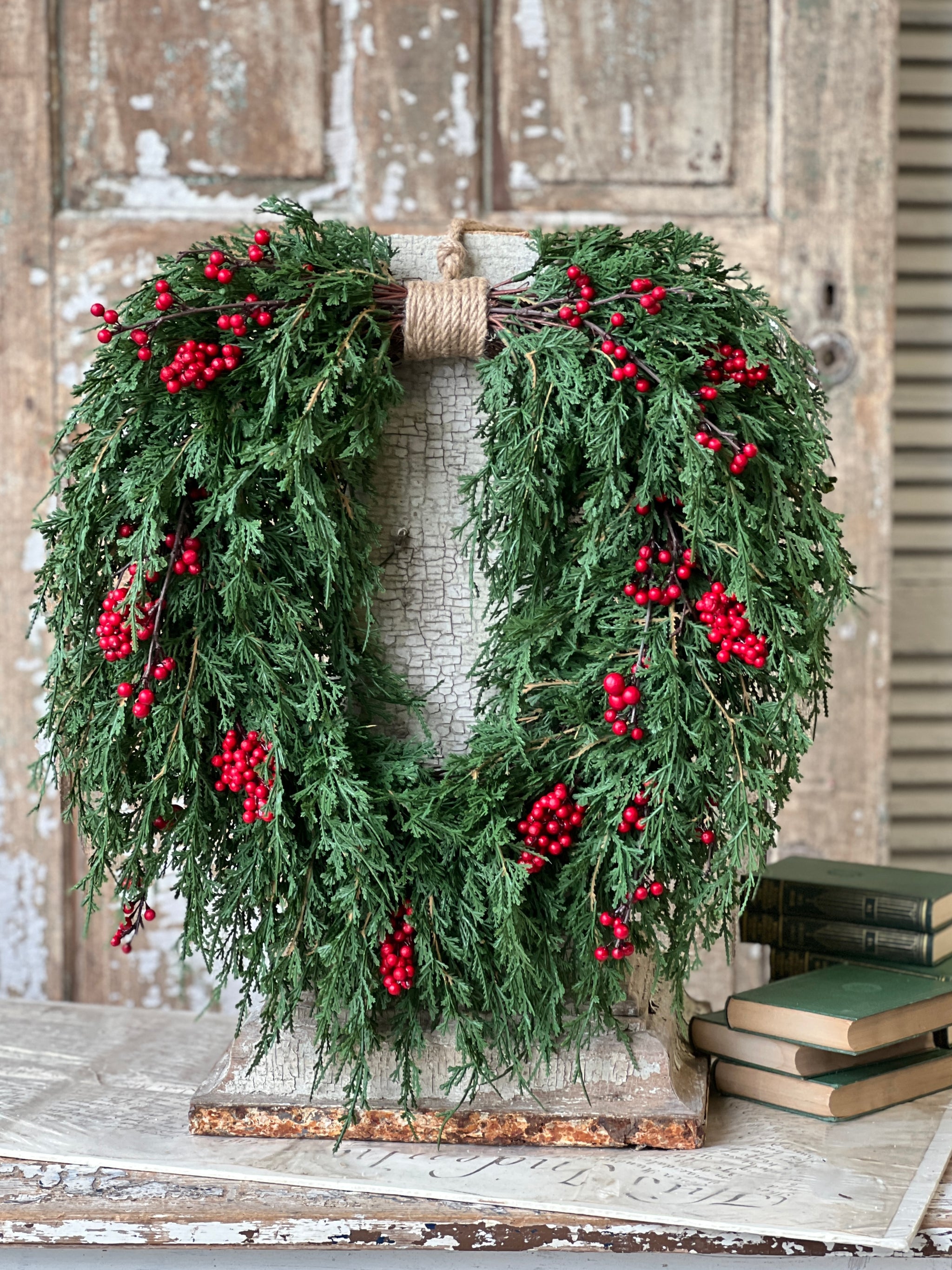Emerald Falls with Berry Hanging Wreath, 24" - view 2
