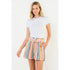 Hannah Pink Multicolor High Waist Stripe Shorts with Waist Tie