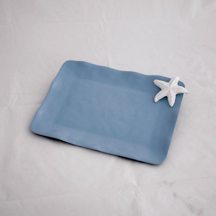 BEATRIZ BALL THANNI Rectangle Starfish Tray (Blue and White) - A. Dodson's