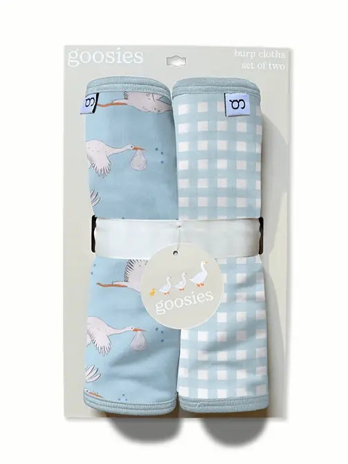 Burp Cloth Set - Stork Blue Gingham by Goosies - A. Dodson's
