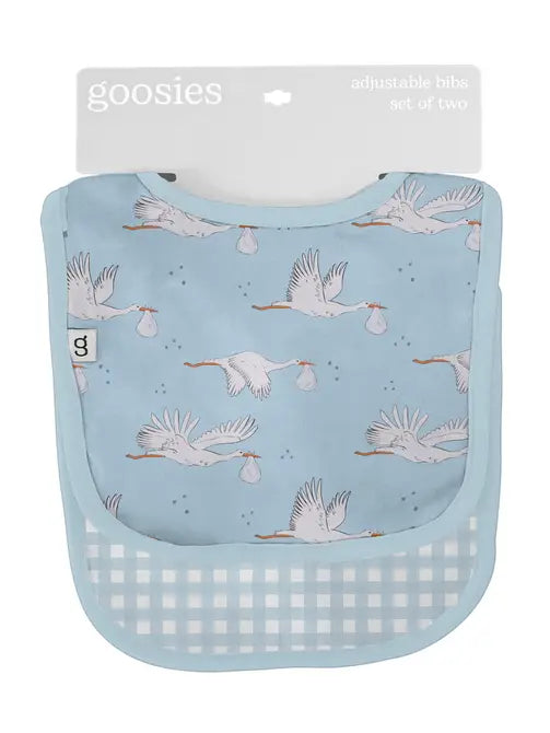 Bib Set - Stork Blue Gingham by Goosies - A. Dodson's