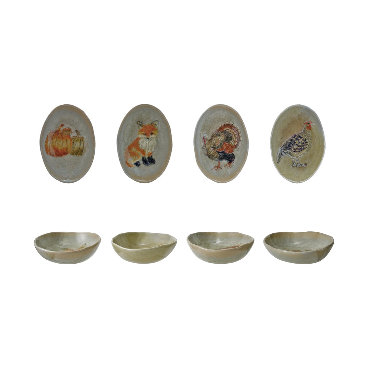 Hand-Painted Stoneware Dish with Animal/Pumpkins, 4 Styles by Creative Co-Op
