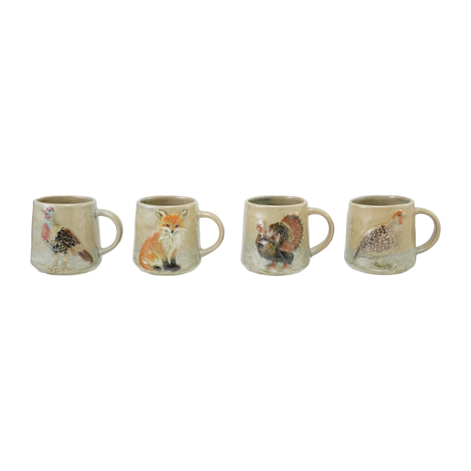 16 oz. Hand-Painted Embossed Stoneware Mug with Animal, 4 Styles by Creative Co-Op