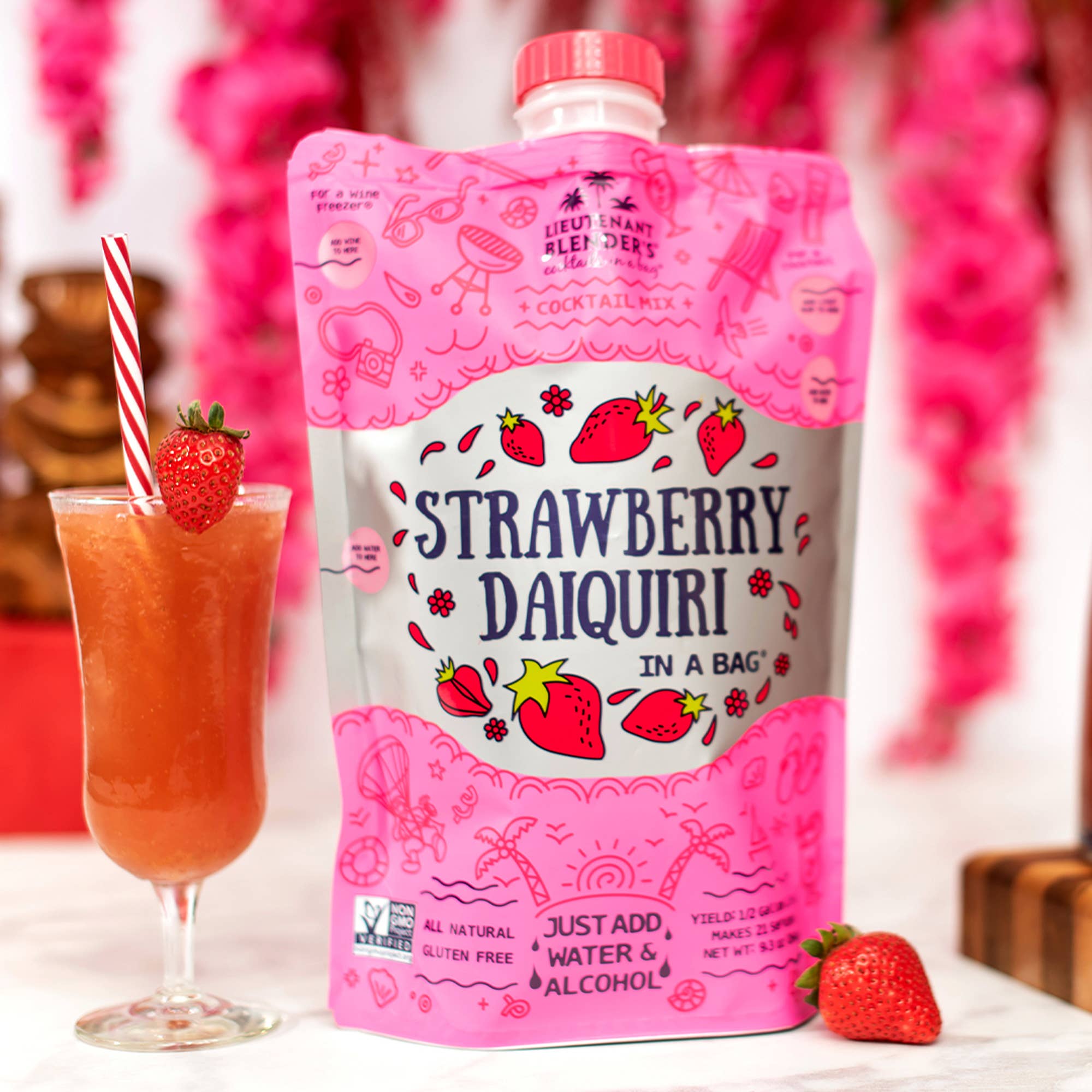 Strawberry Daiquiri in a Bag Cocktail/Mocktail Slushie Mixer