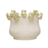 Stoneware Planter with Frogs on Rim, Reactive Glaze, White and Green