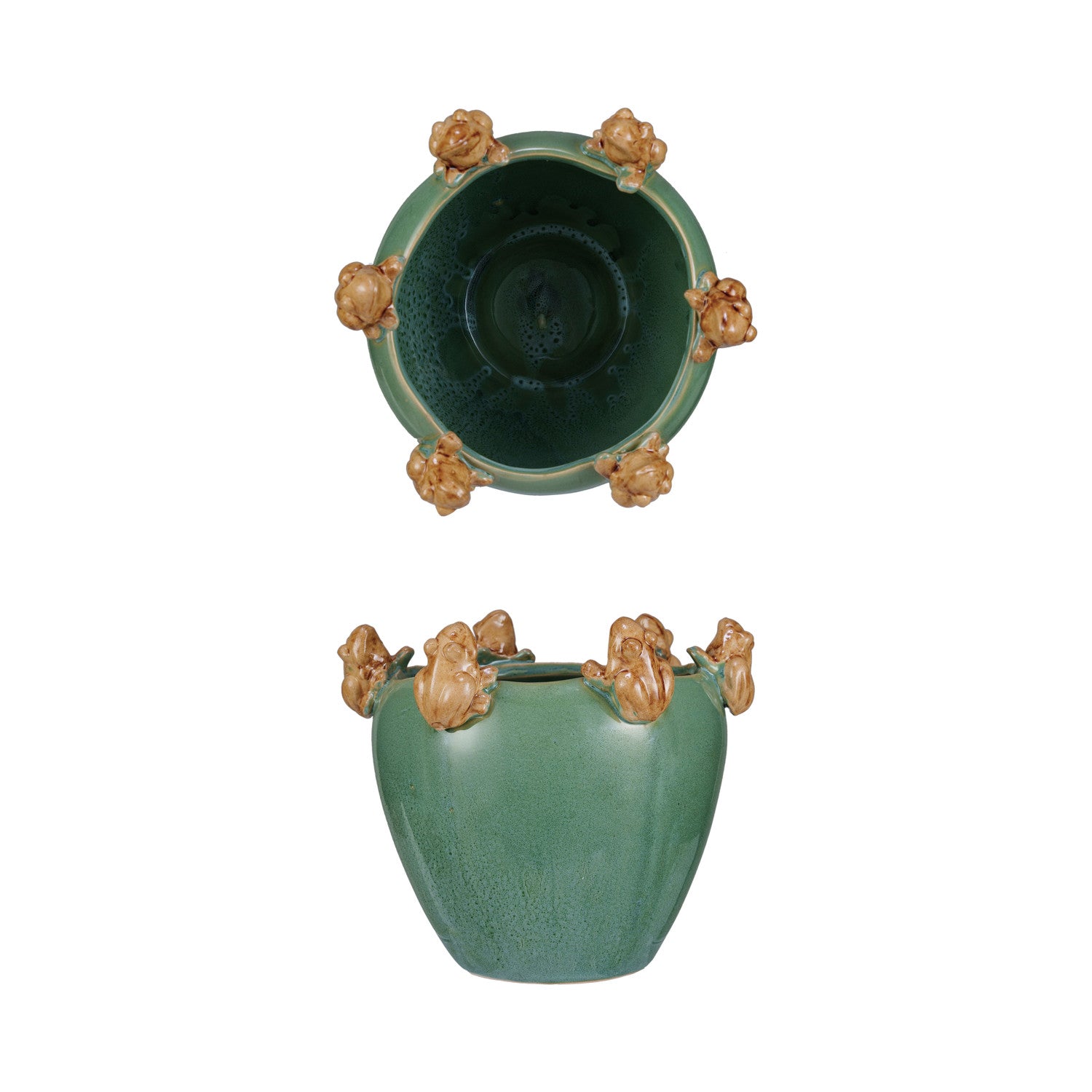 Stoneware Planter w/ Frogs on Rim (Each One Will Vary)