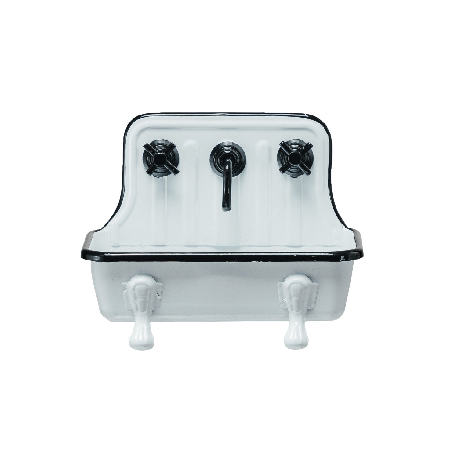 Metal Sink Soap Dish w/ Faucet, White & Black