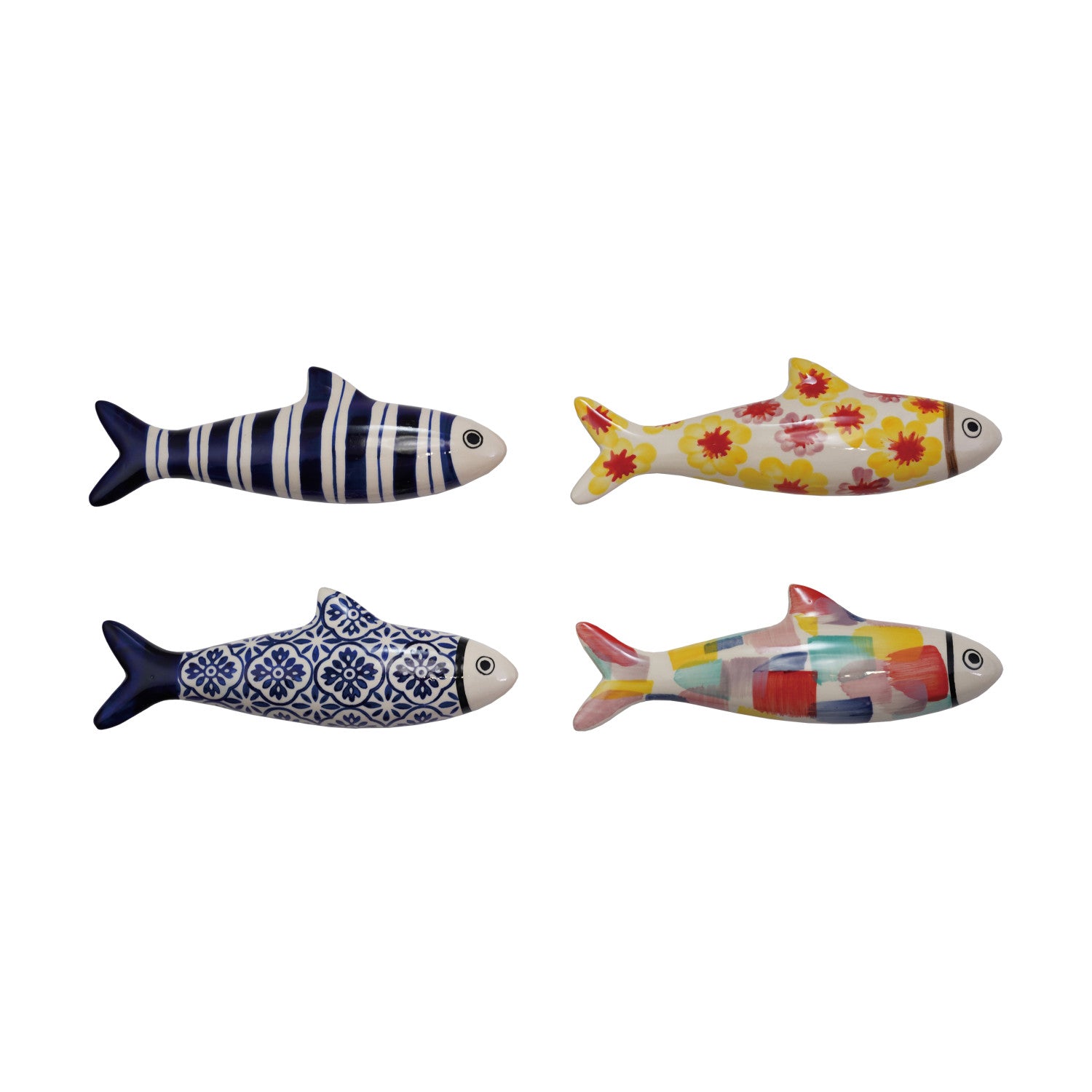 Hand-Painted Stoneware Fish Wall Decor, 4 Styles