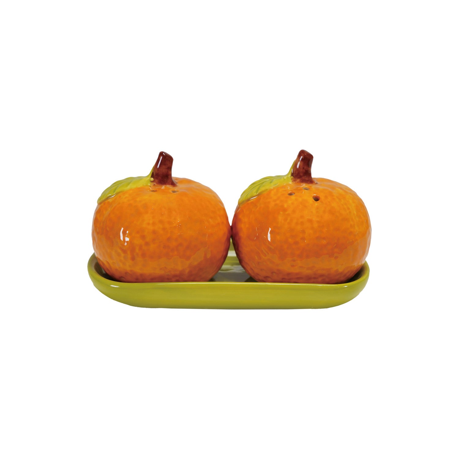 Clementine Shaped Salt and Pepper Shakers with Tray, Set of 3