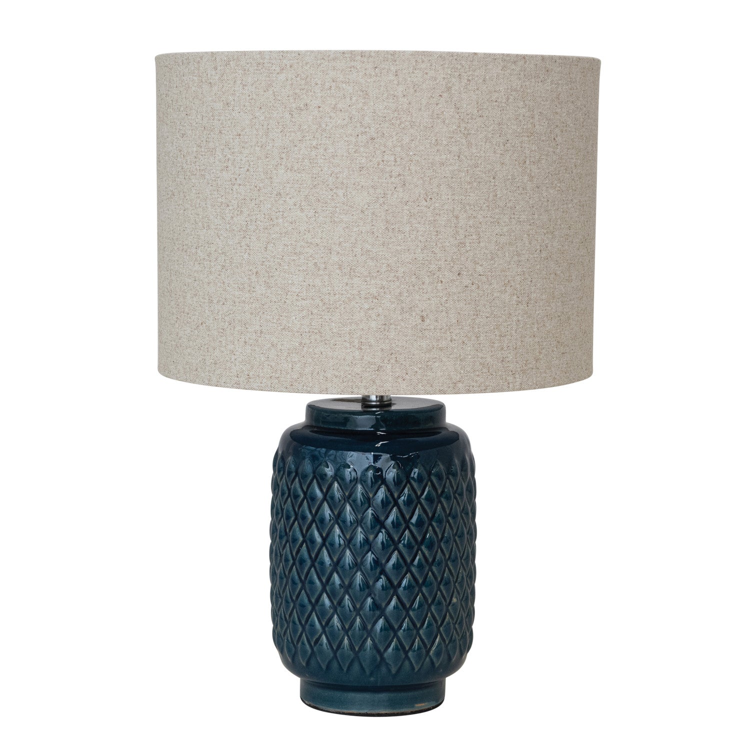 Embossed Ceramic Table Lamp w/ Linen Shade & Inline Switch (Each One Will Vary)
