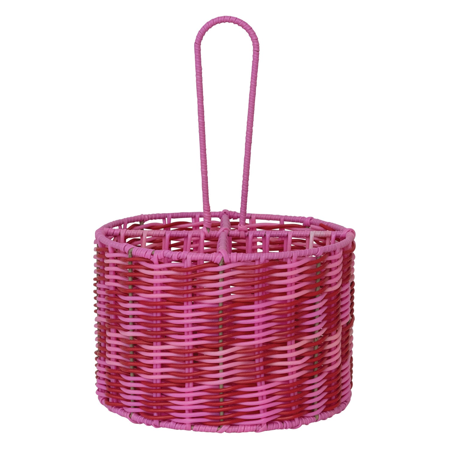 Woven Plastic Caddy w/ Handle & 4 Sections, Pink & Red
