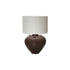 Textured Stoneware Table Lamp with Linen Shade and Inline Switch, Brown